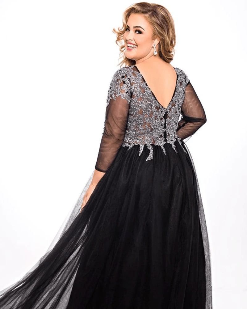 Lace Illusions Formal Dress Black Silver